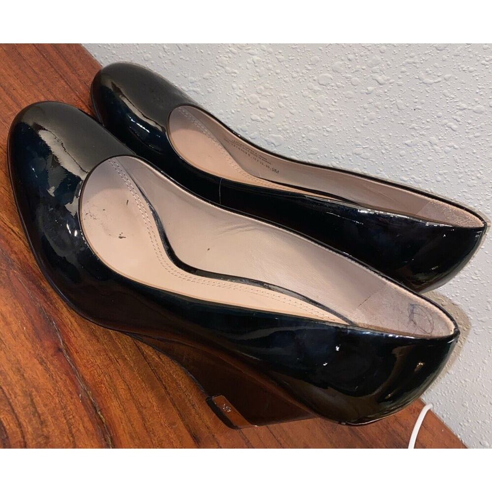 Tory Burch Womens Round Toe Wedge Shoe Black Patent Leather Size 9 - Picture 9 of 13